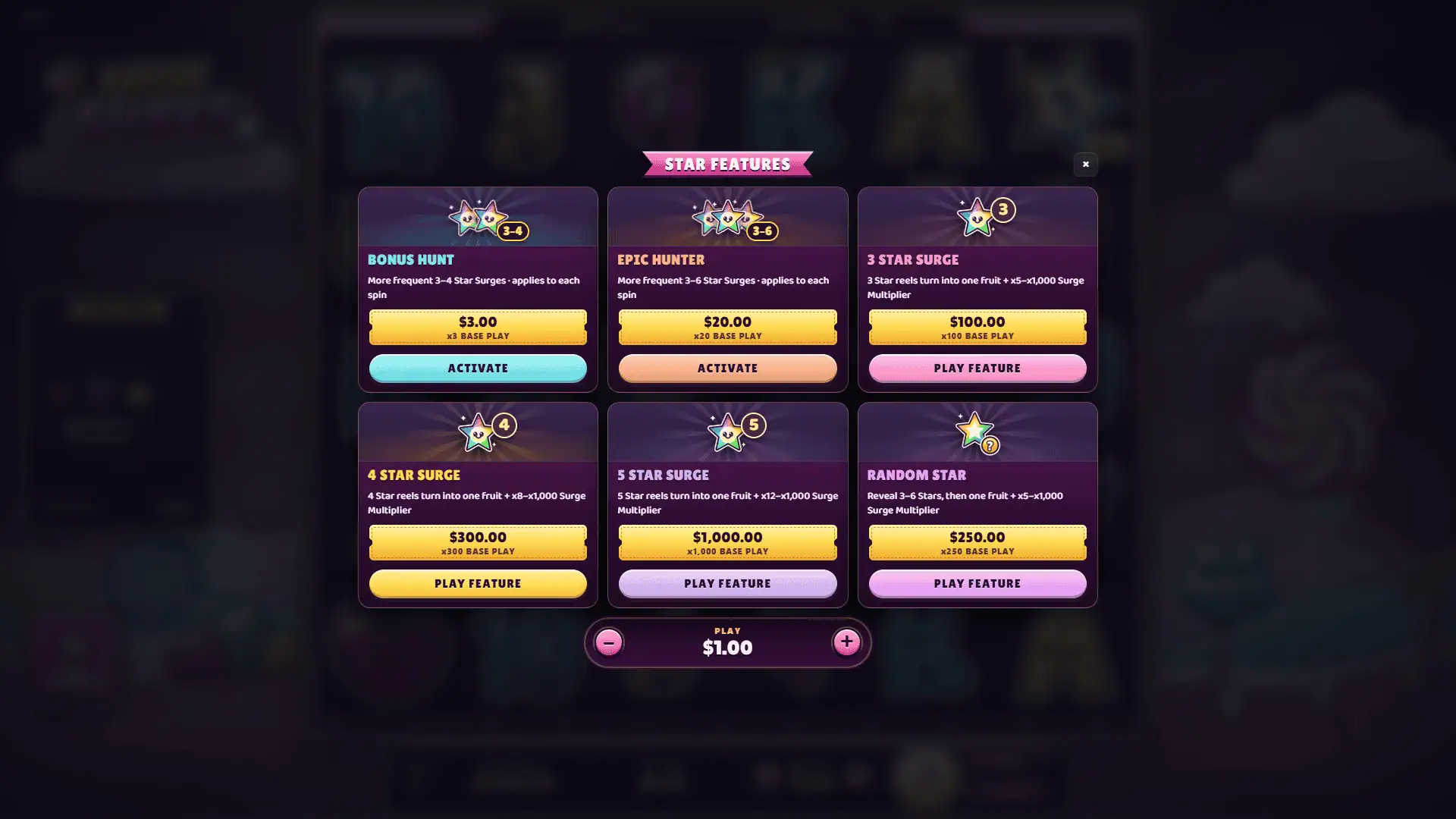 Fruit Surge bonus buy menu
