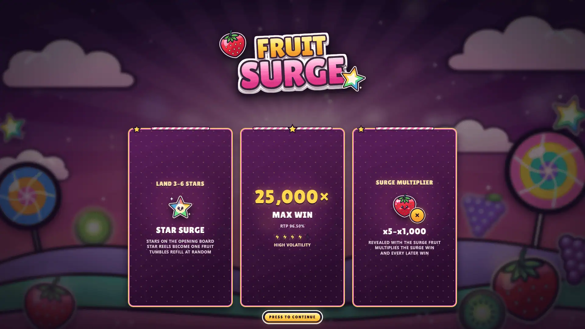 Fruit Surge slot intro screen