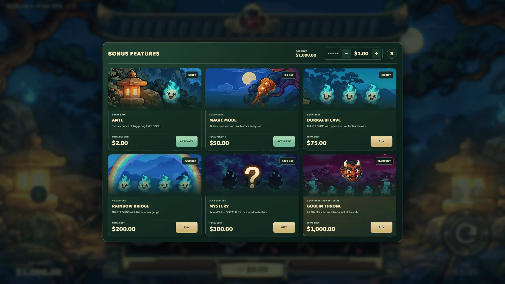 Goblin's Club 50K bonus buy menu