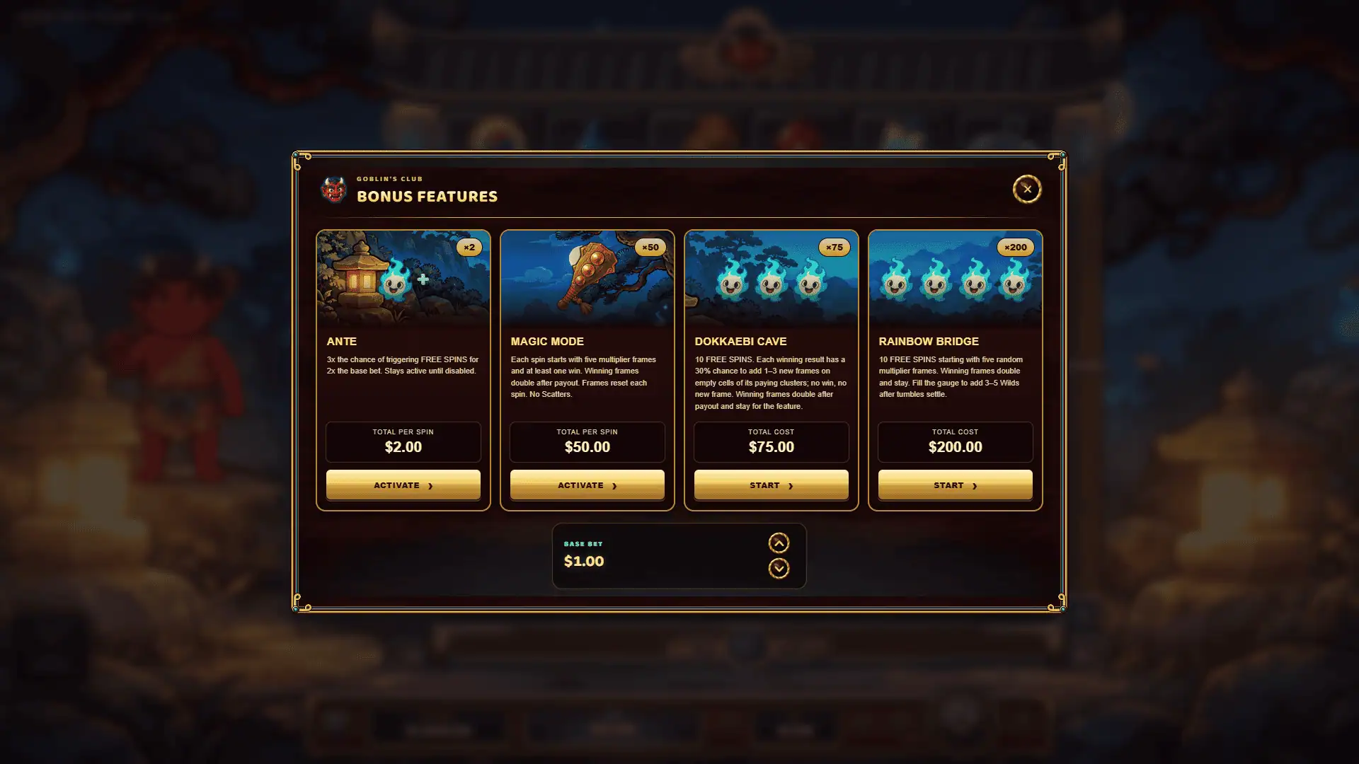 Goblin's Club bonus buy menu