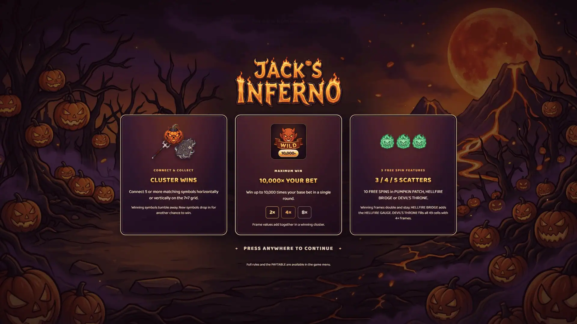 Jack's Inferno slot intro screen