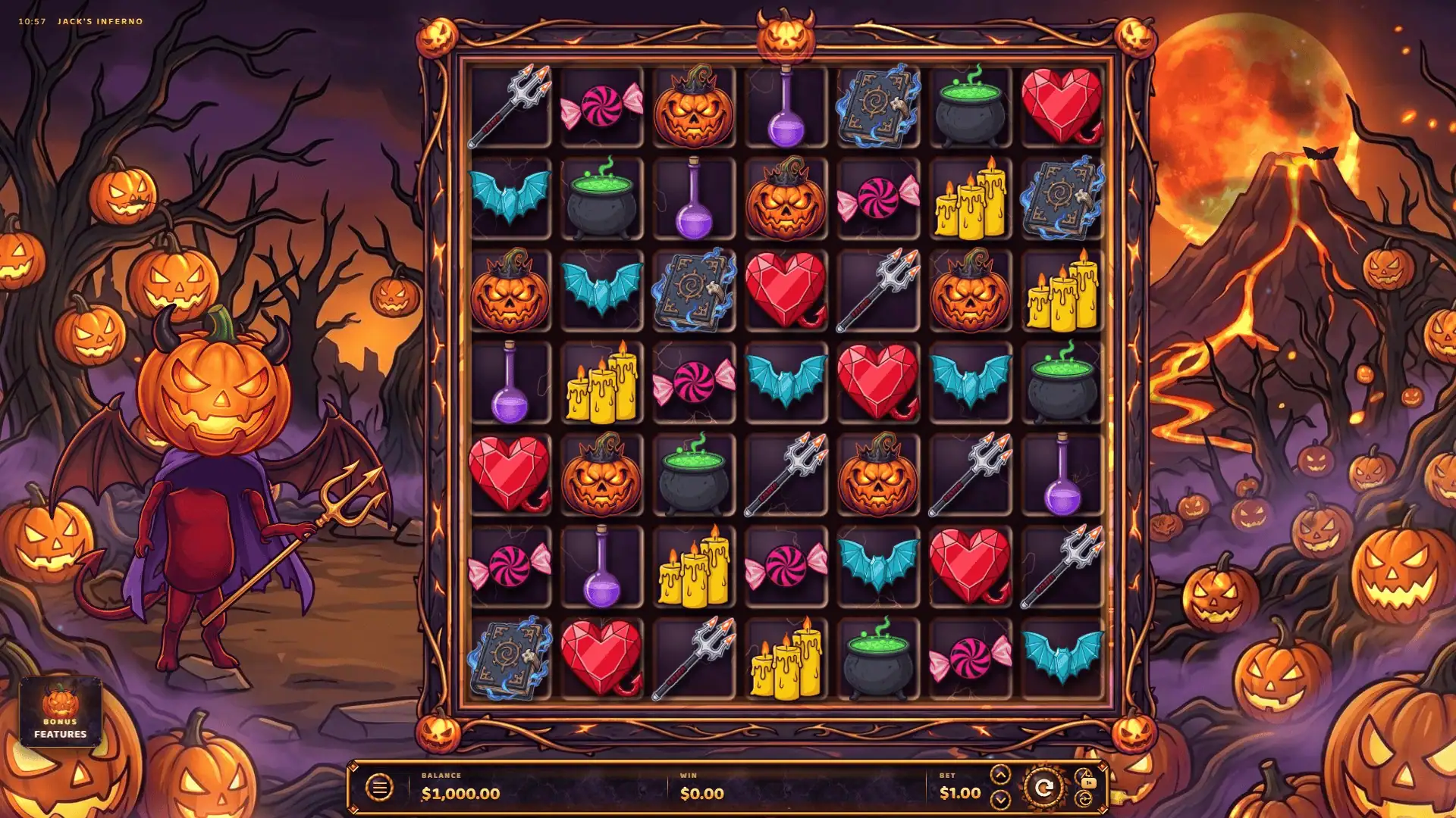 Jack's Inferno slot gameplay reels
