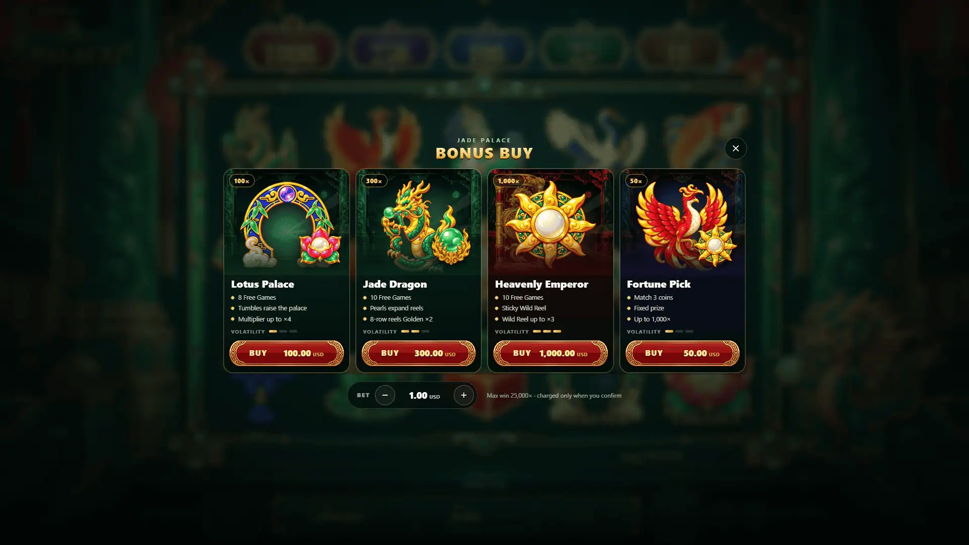 Jade Palace bonus buy menu