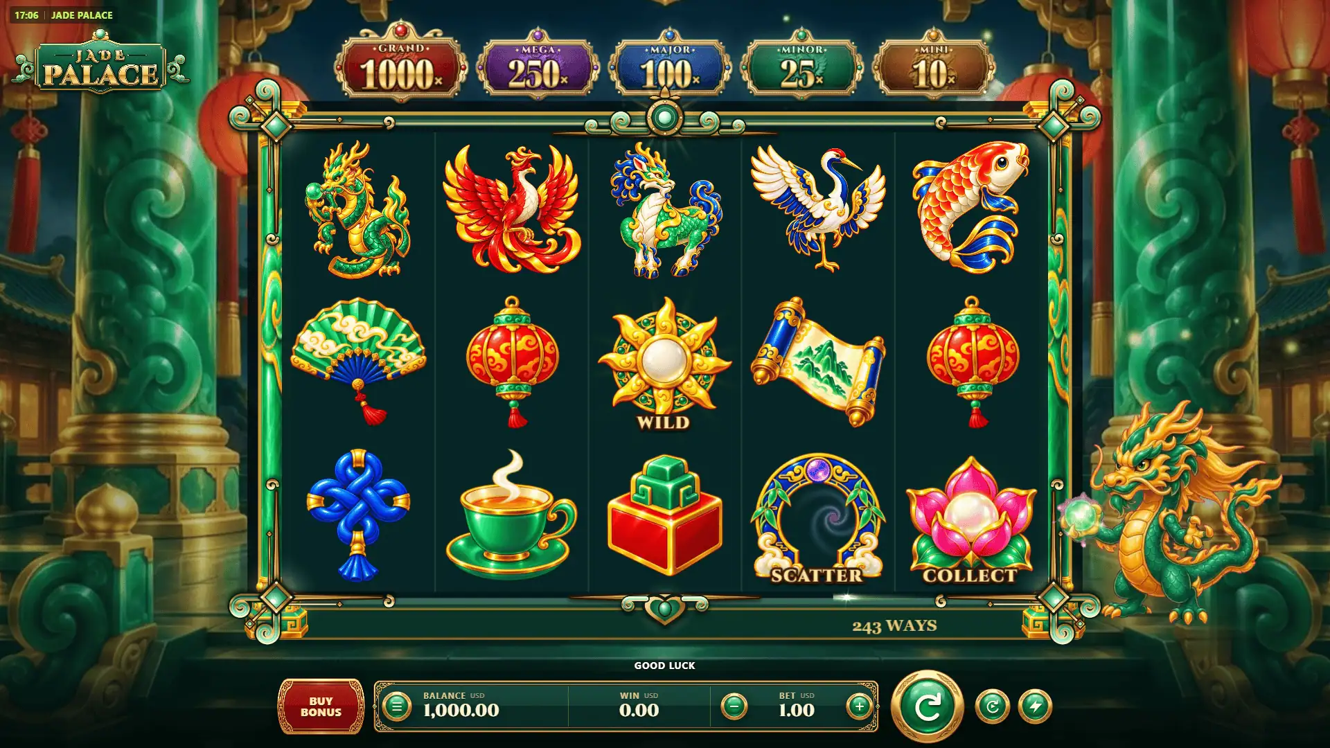 Jade Palace slot gameplay reels