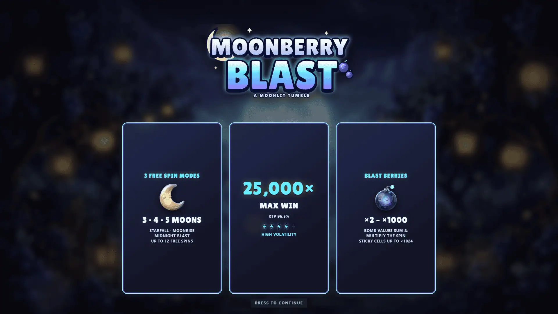 Moonberry Blast slot intro screen