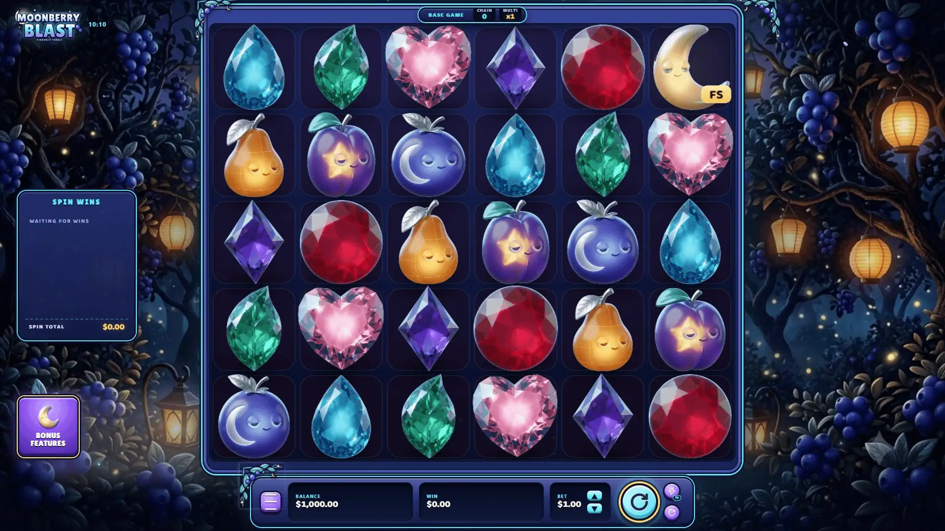 Moonberry Blast slot gameplay reels