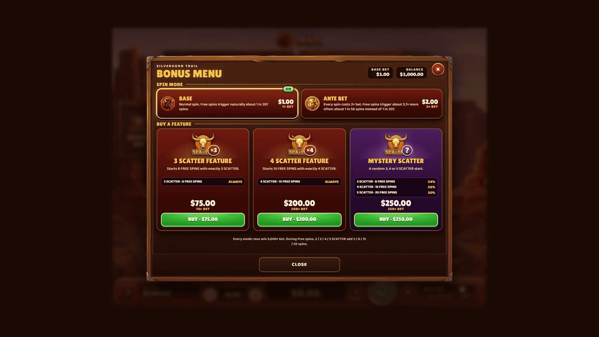 Silverhorn Trail bonus buy menu