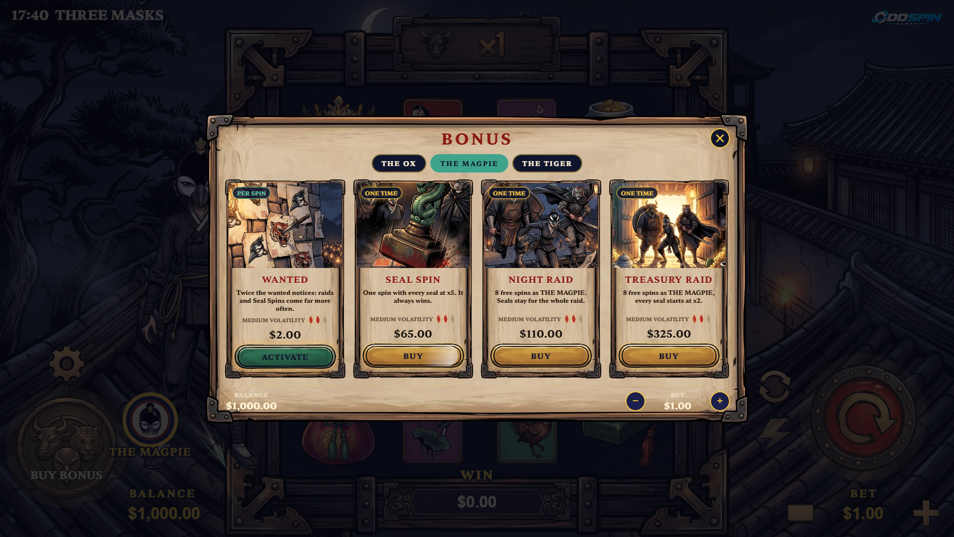 THREE MASKS bonus buy menu