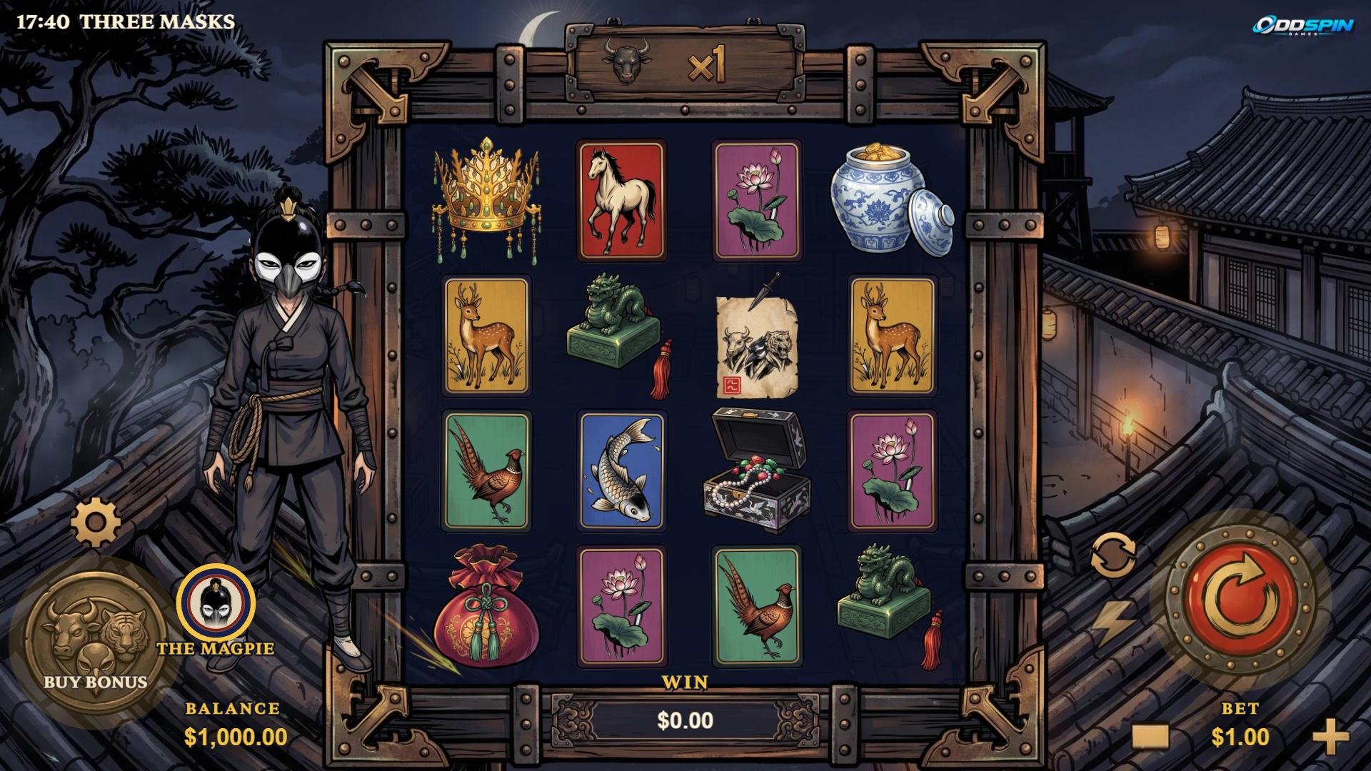 THREE MASKS slot gameplay reels