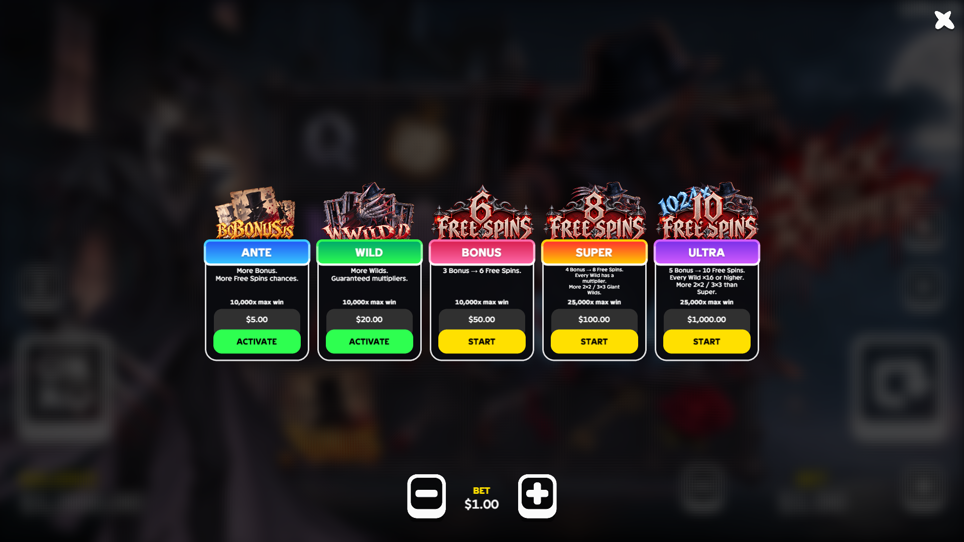 Jack the Ripper bonus buy menu