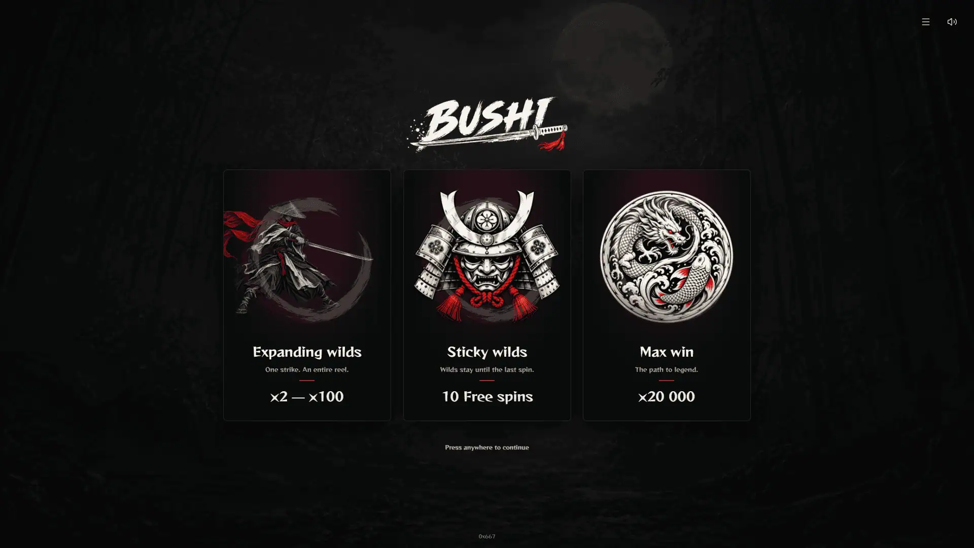 Bushi Feature Buy slot intro screen