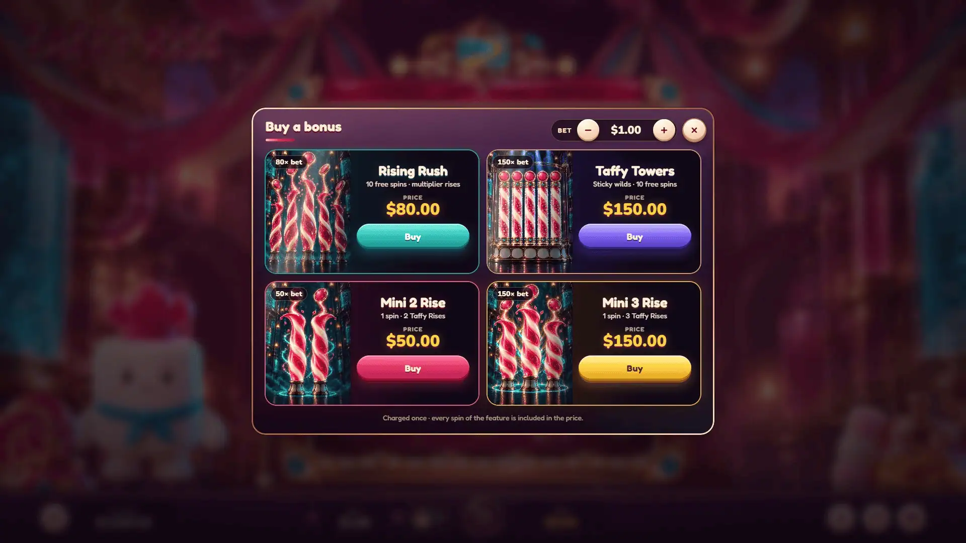 Taffy Rise bonus buy menu