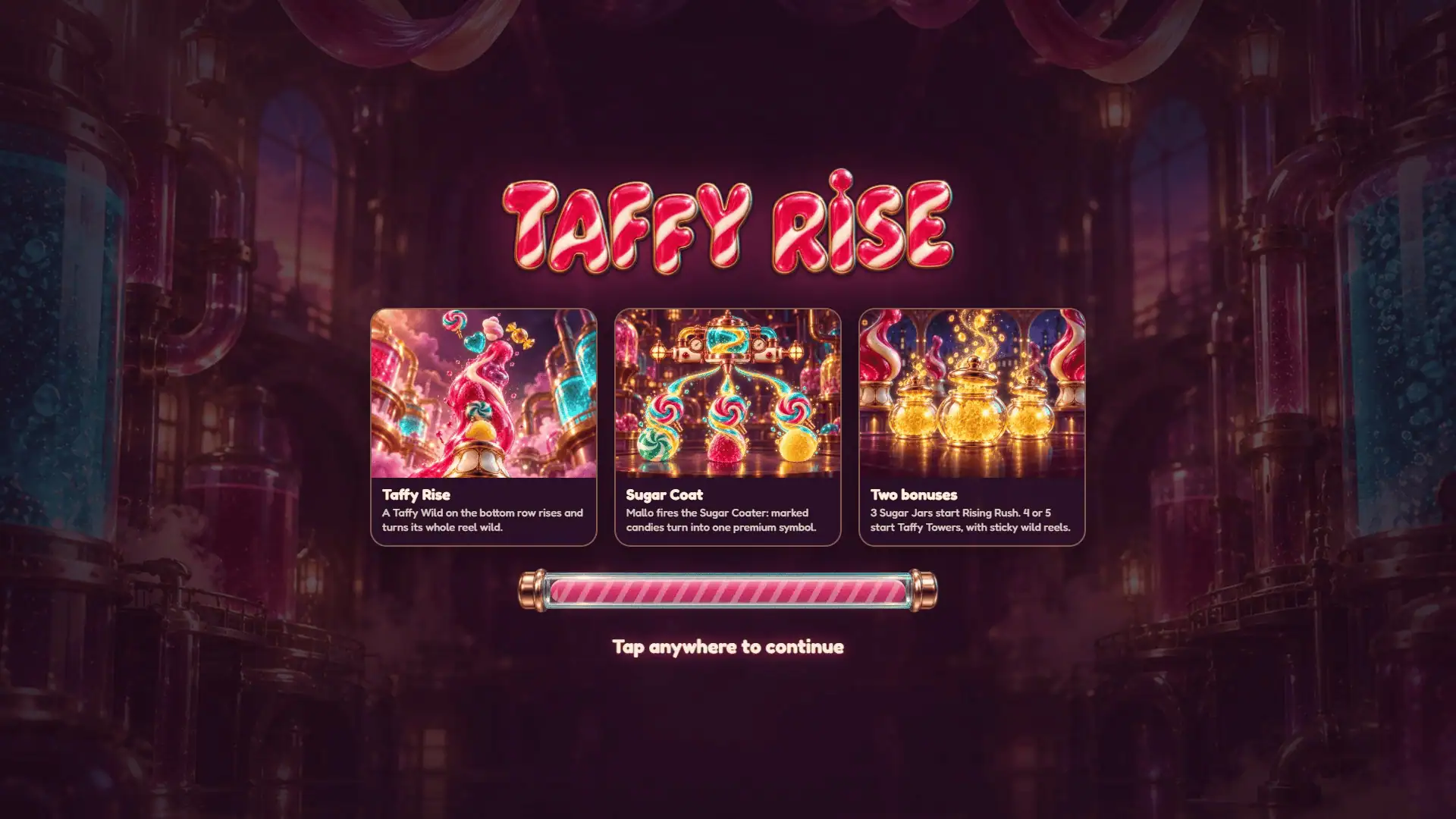 Taffy Rise slot intro screen