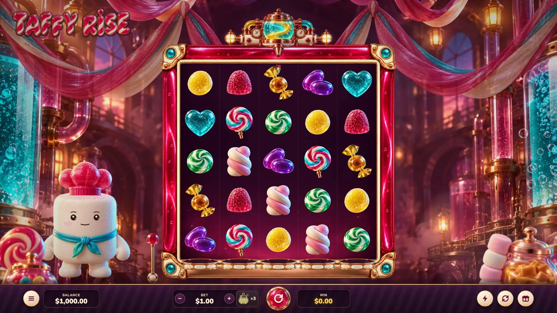 Taffy Rise slot gameplay reels