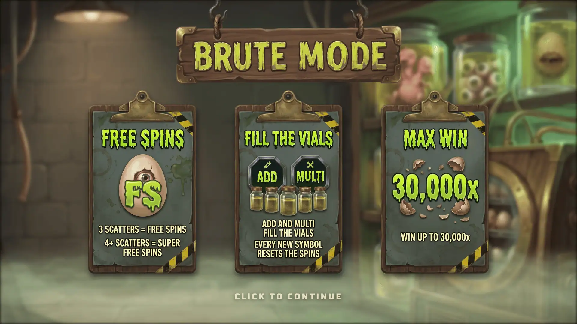 Brute Mode slot intro screen
