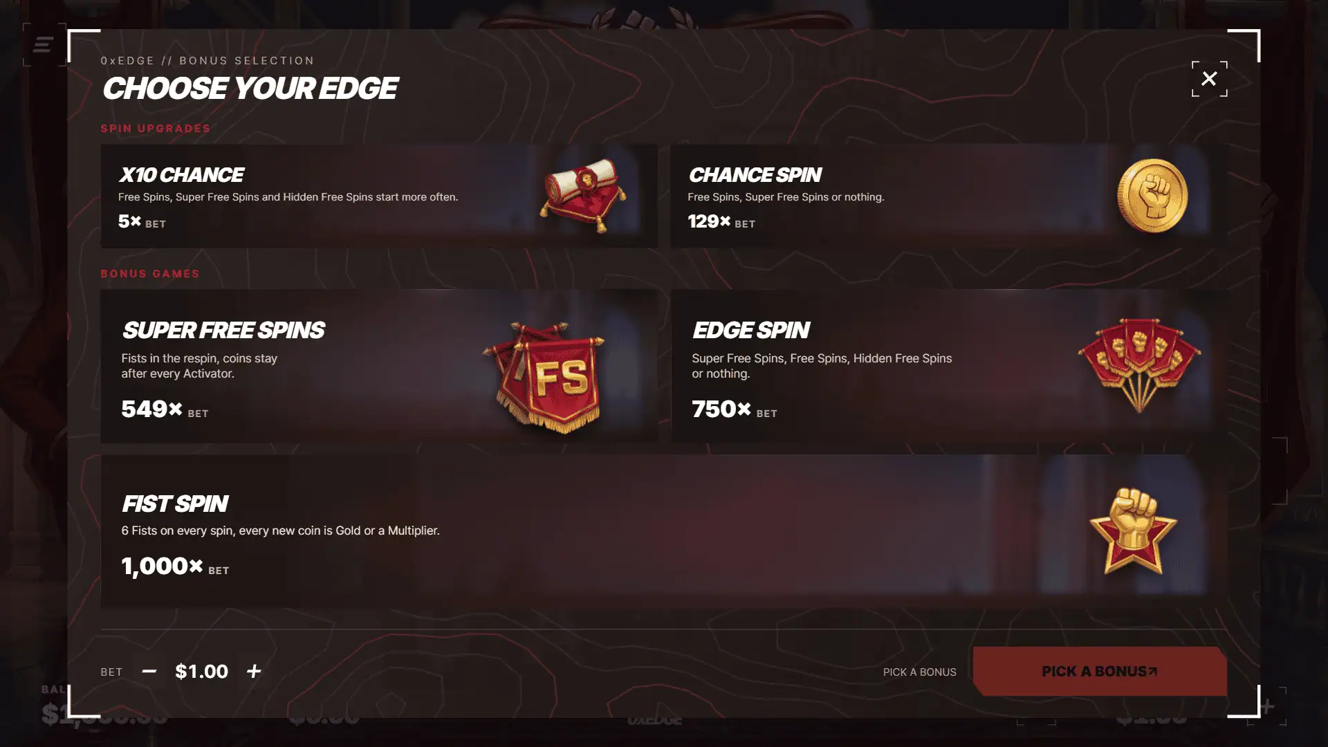 Fist of Propaganda bonus buy menu