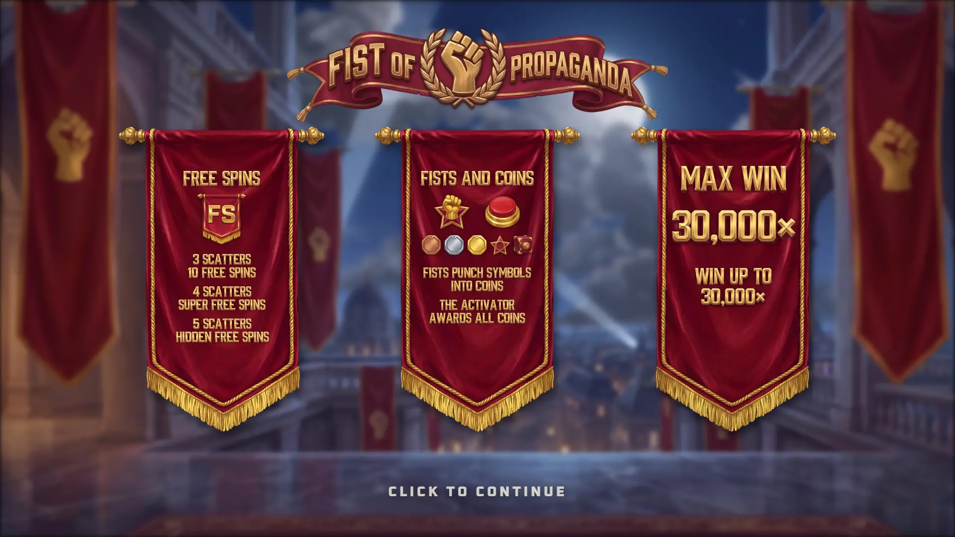 Fist of Propaganda slot intro screen
