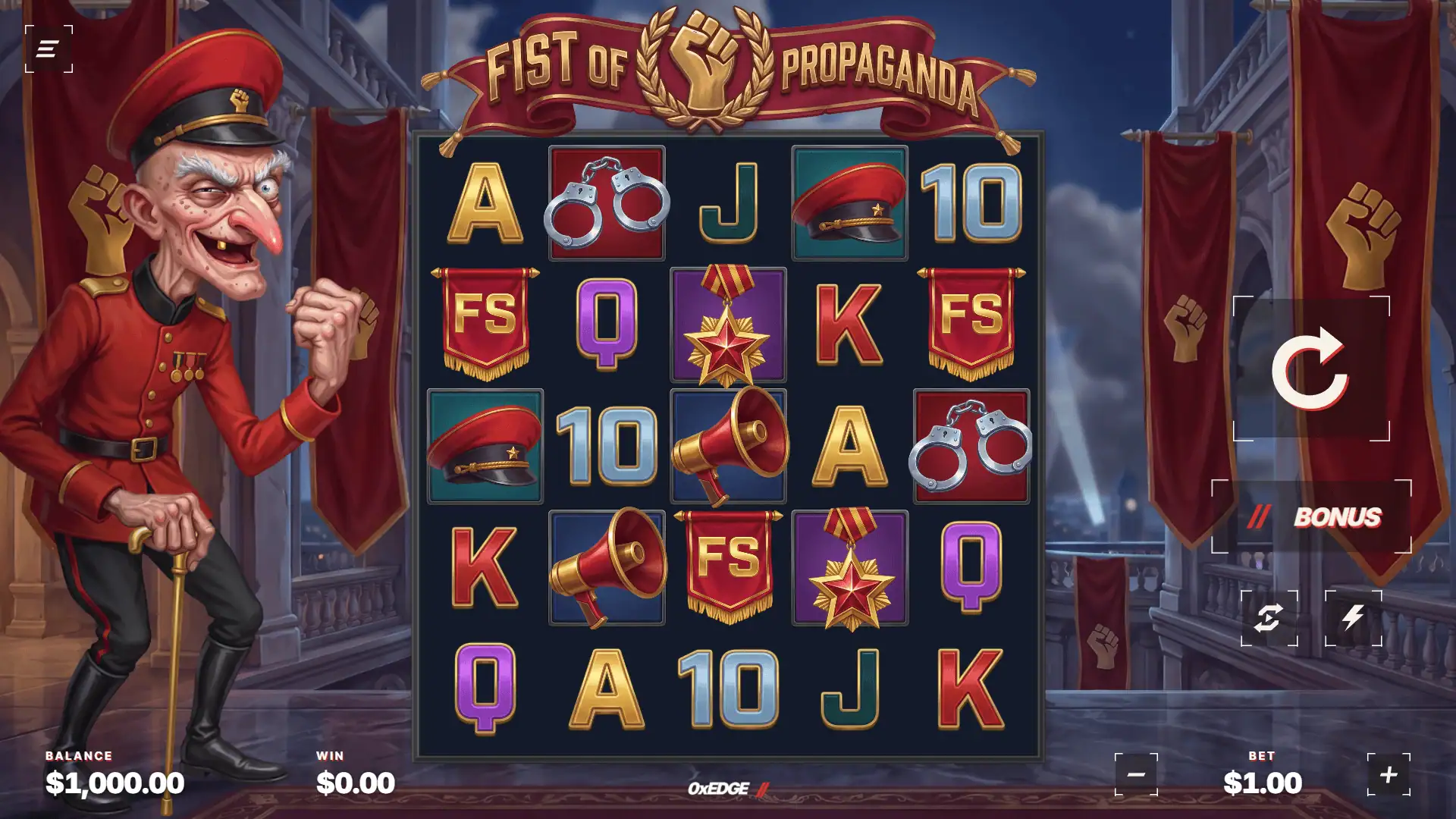 Fist of Propaganda slot gameplay reels