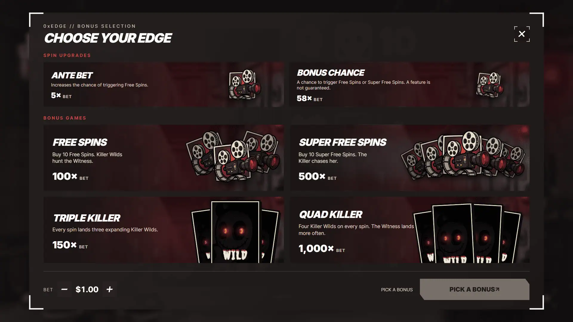 Mental Killers bonus buy menu