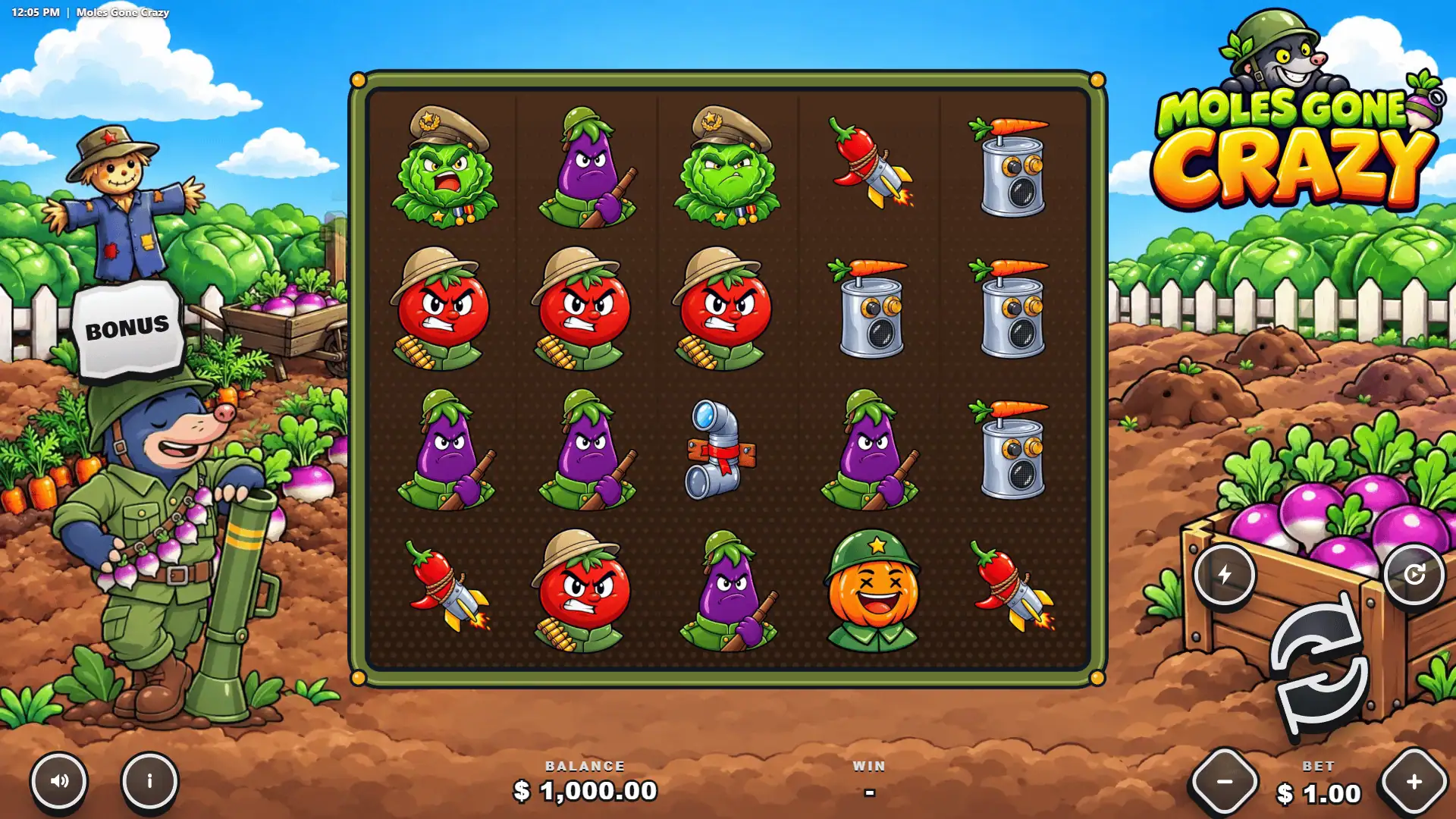 Moles Gone Crazy slot gameplay reels