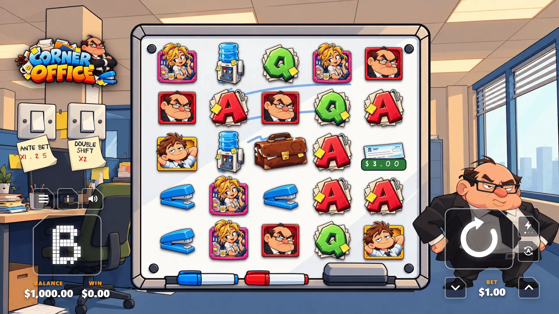 Corner Office slot gameplay reels