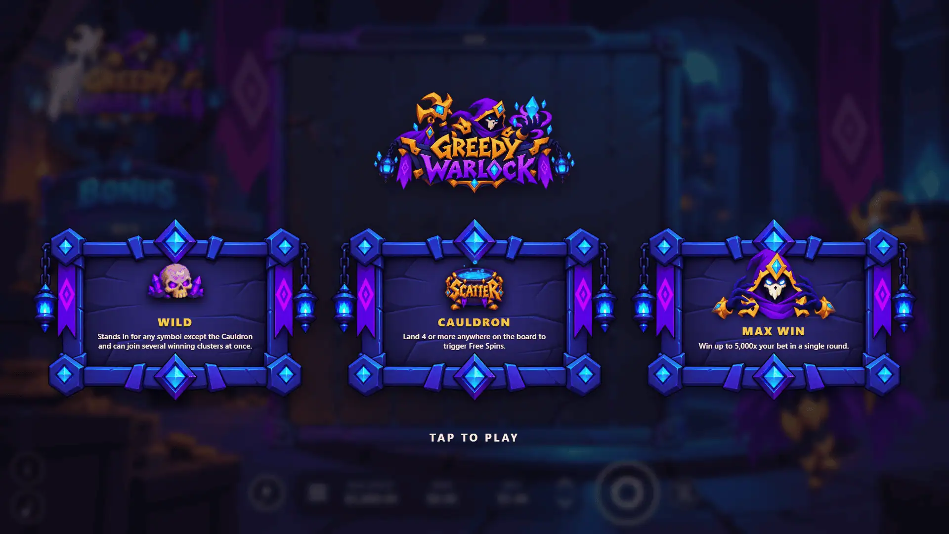 Greedy Warlock slot intro screen
