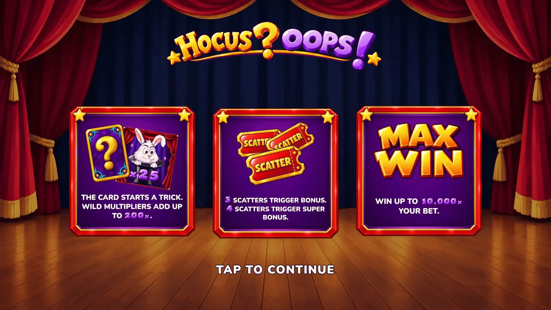 Hocus Oops slot intro screen