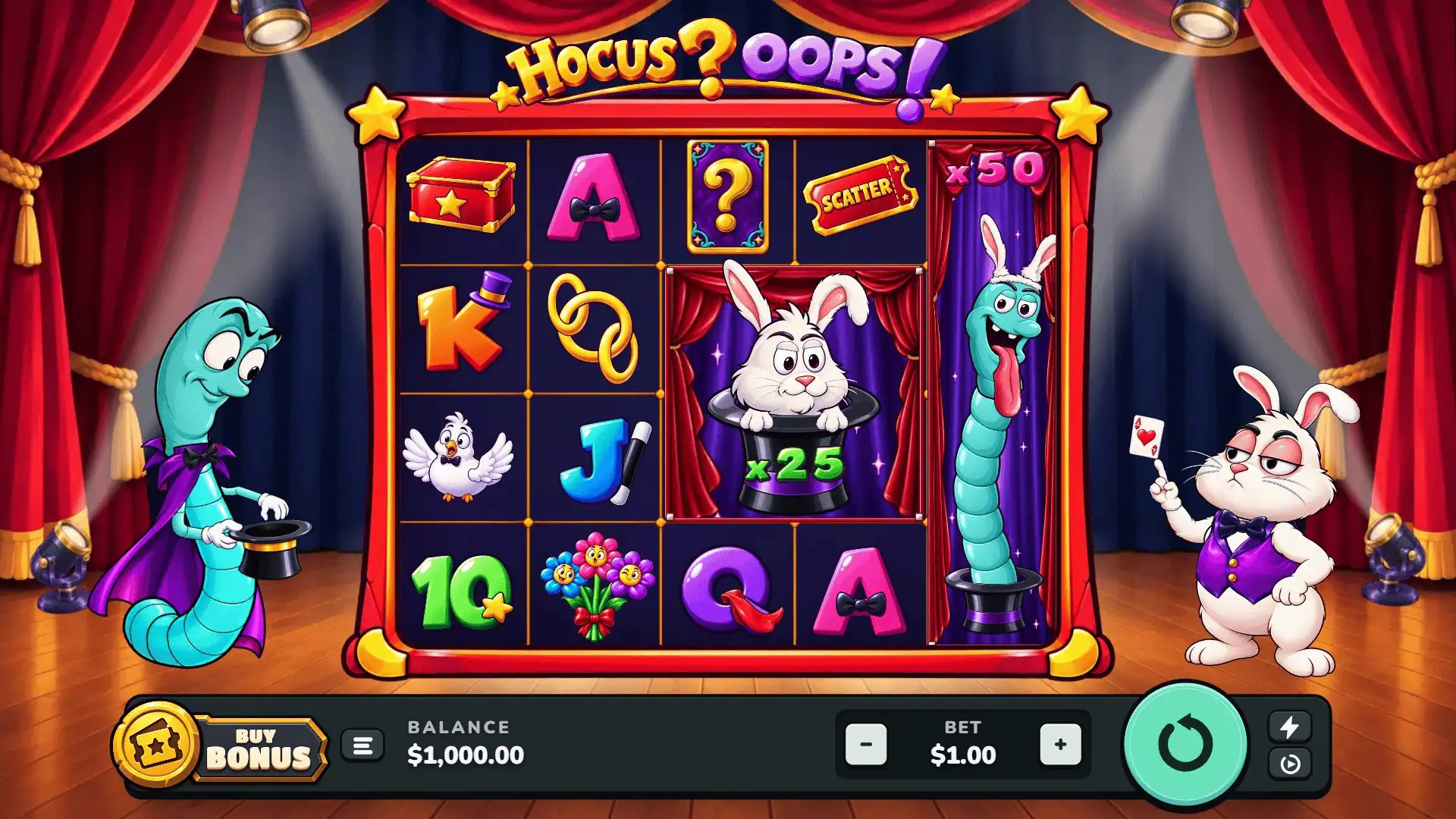 Hocus Oops slot gameplay reels