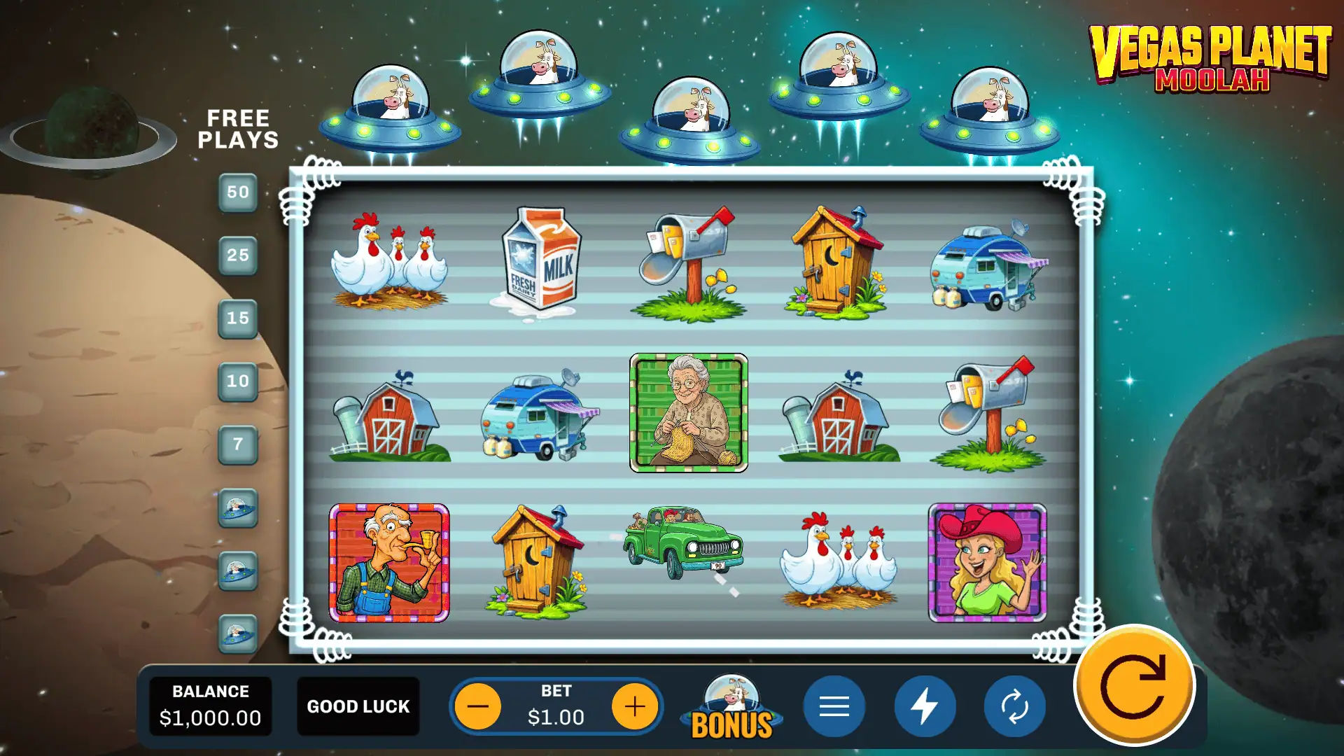 Vegas Planet Moolah slot gameplay reels