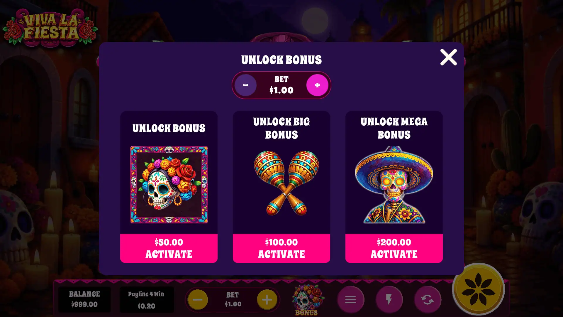 Viva La Fiesta bonus buy menu