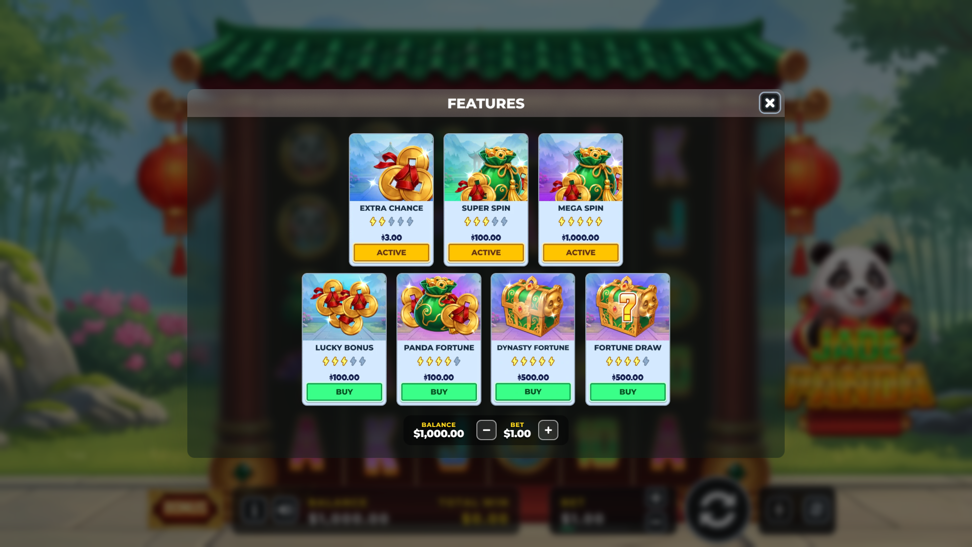 Jade Panda bonus buy menu