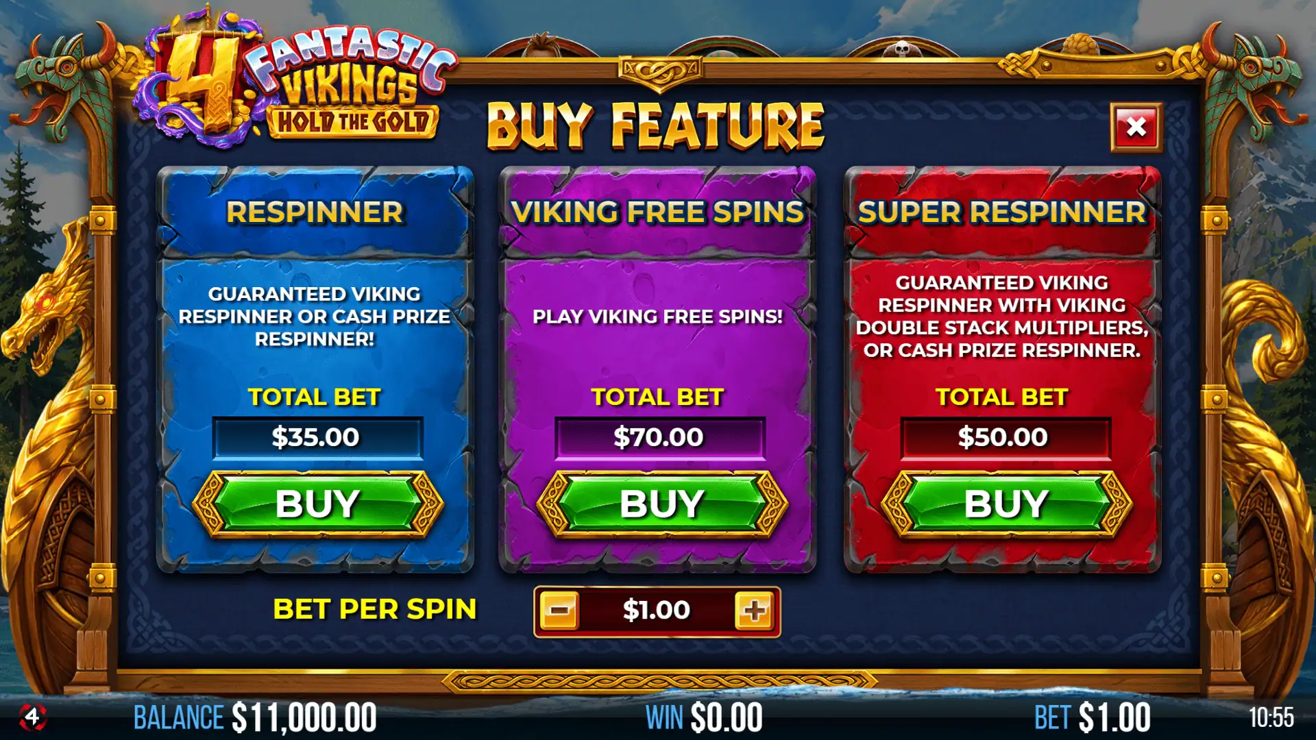 4 Fantastic Vikings Hold the Gold bonus buy menu