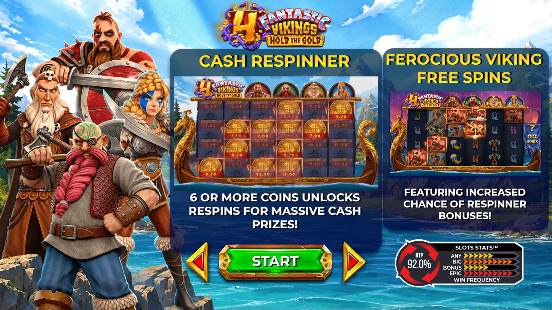 4 Fantastic Vikings Hold the Gold slot intro screen