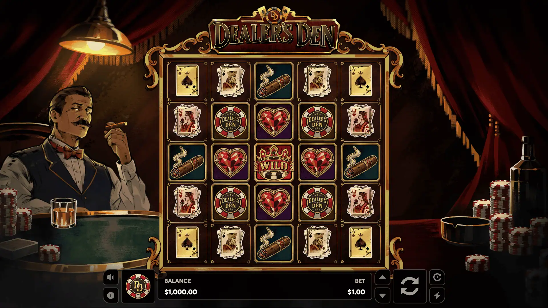 Dealer&rsquo;s Den slot gameplay reels