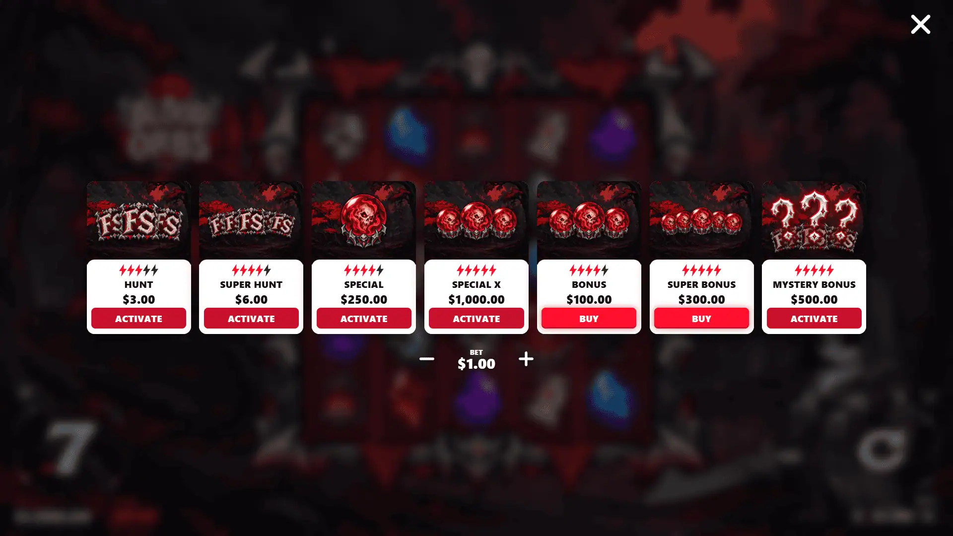 Blood Orbs bonus buy menu
