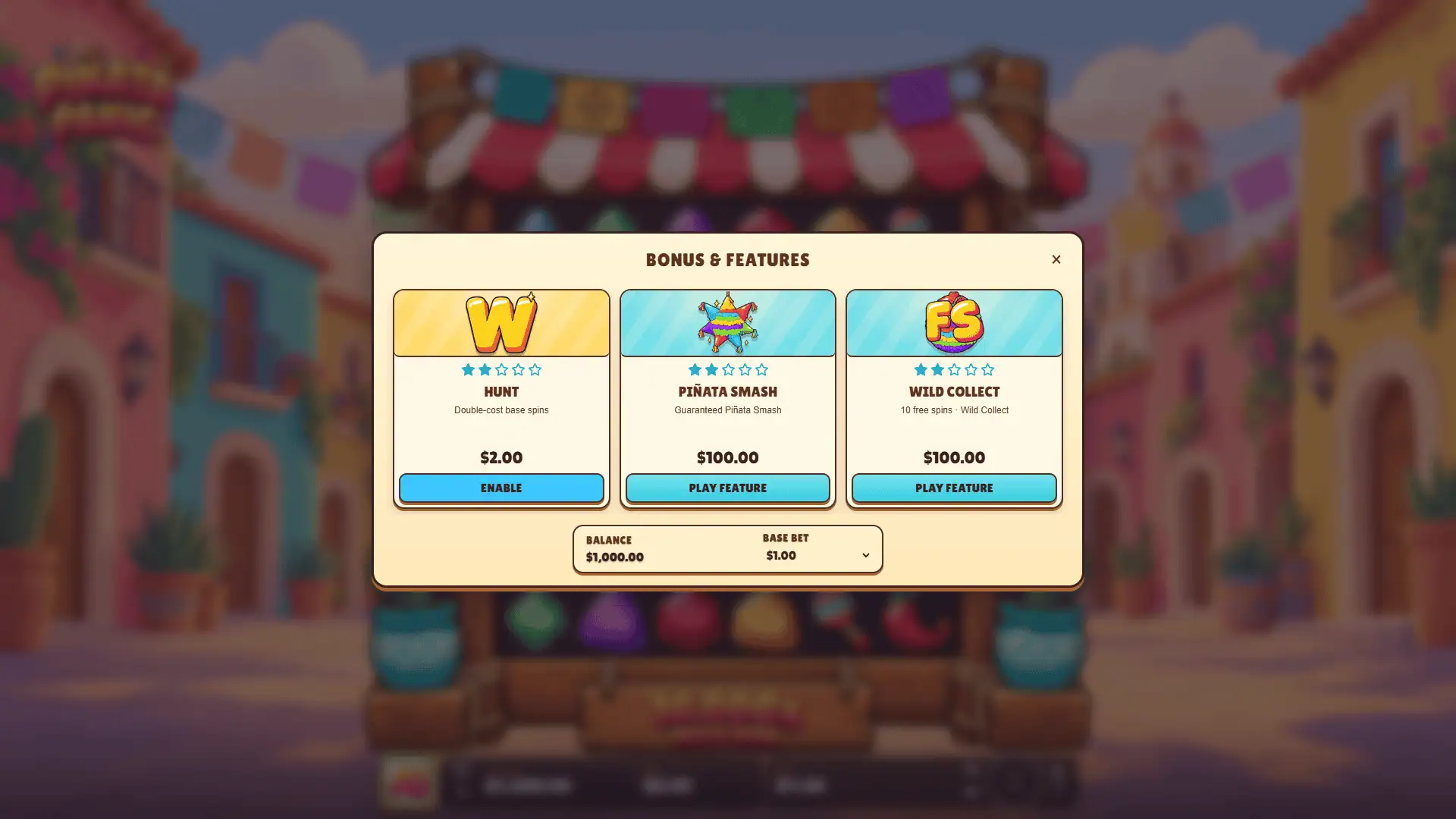 Pinata Panic bonus buy menu