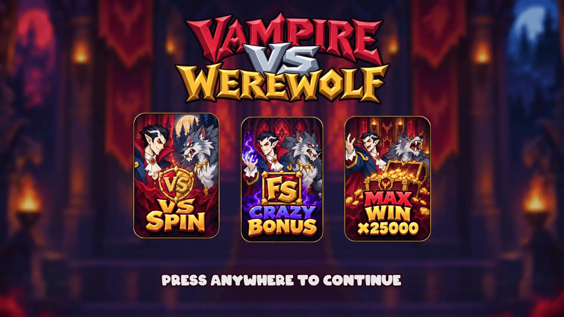 Vampire VS Werewolf slot intro screen