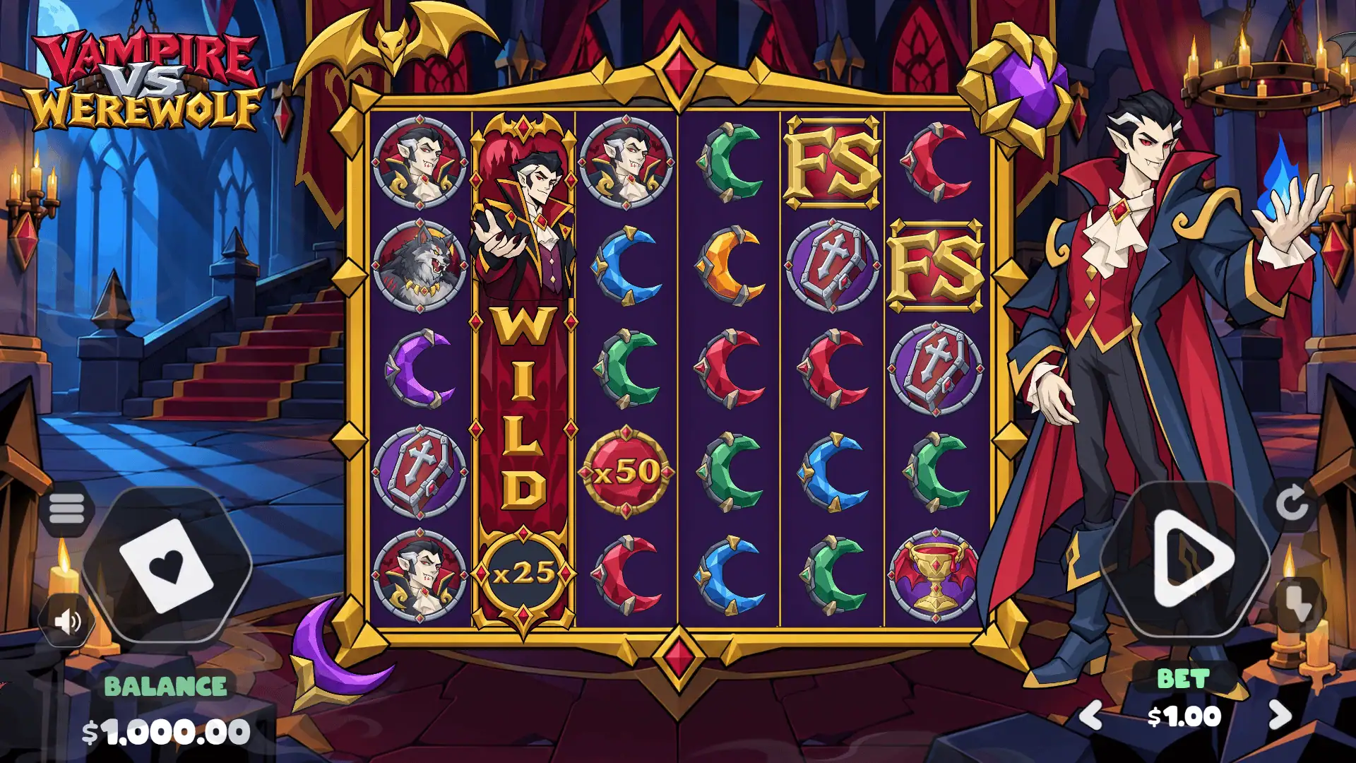 Vampire VS Werewolf slot gameplay reels