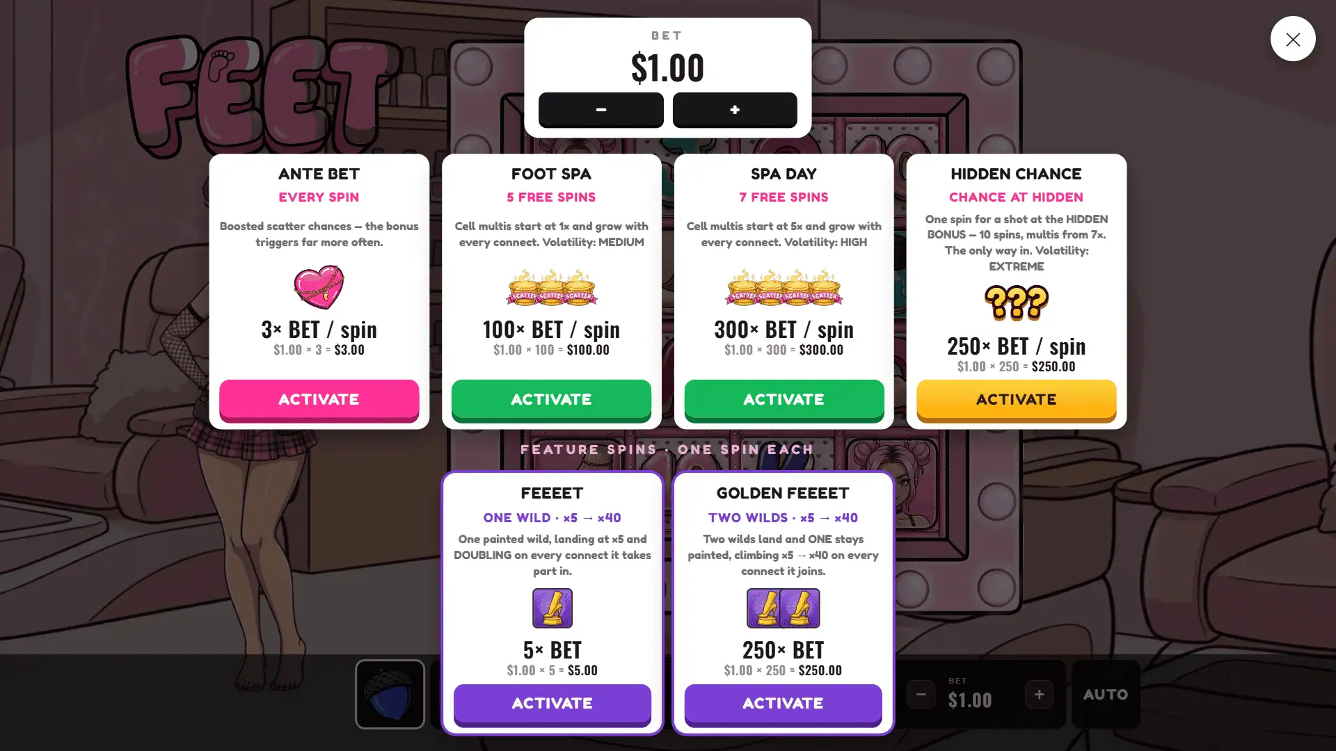 Feet bonus buy menu