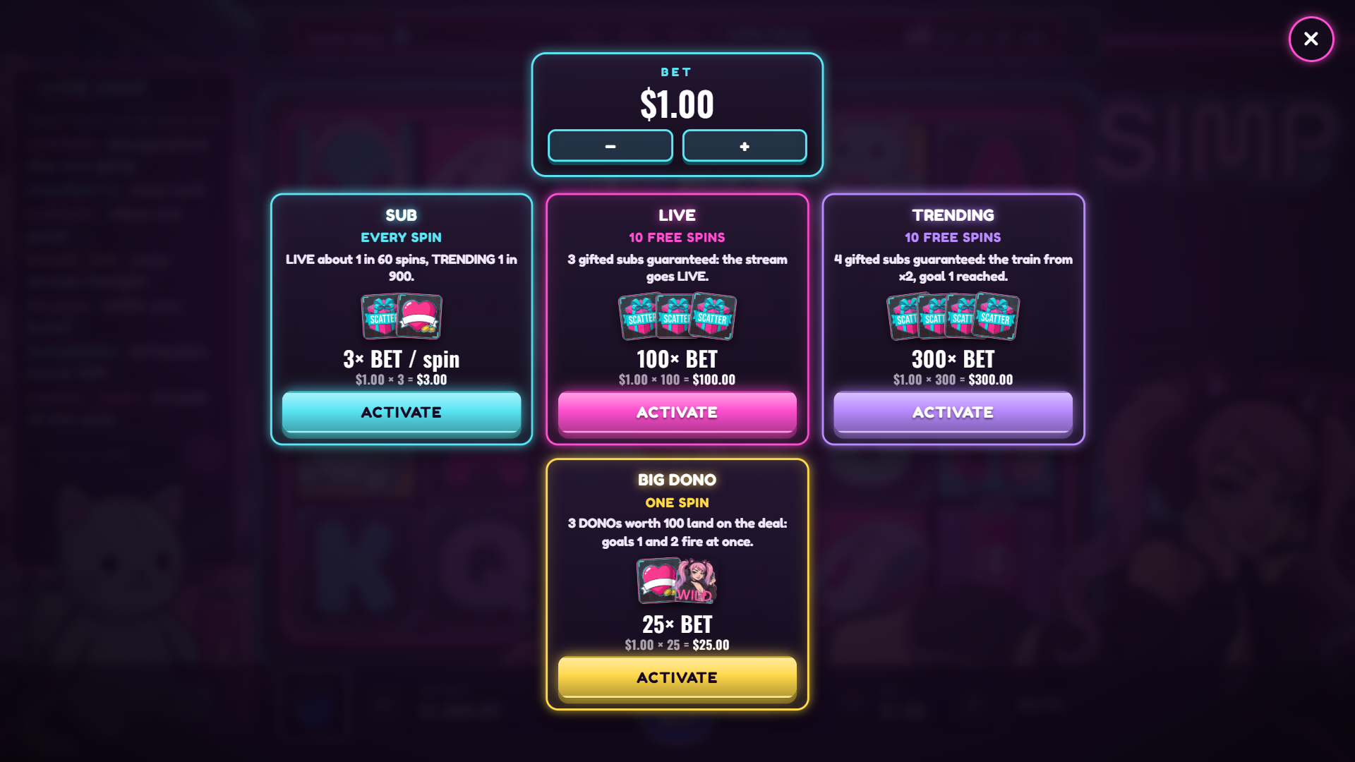 Simp bonus buy menu