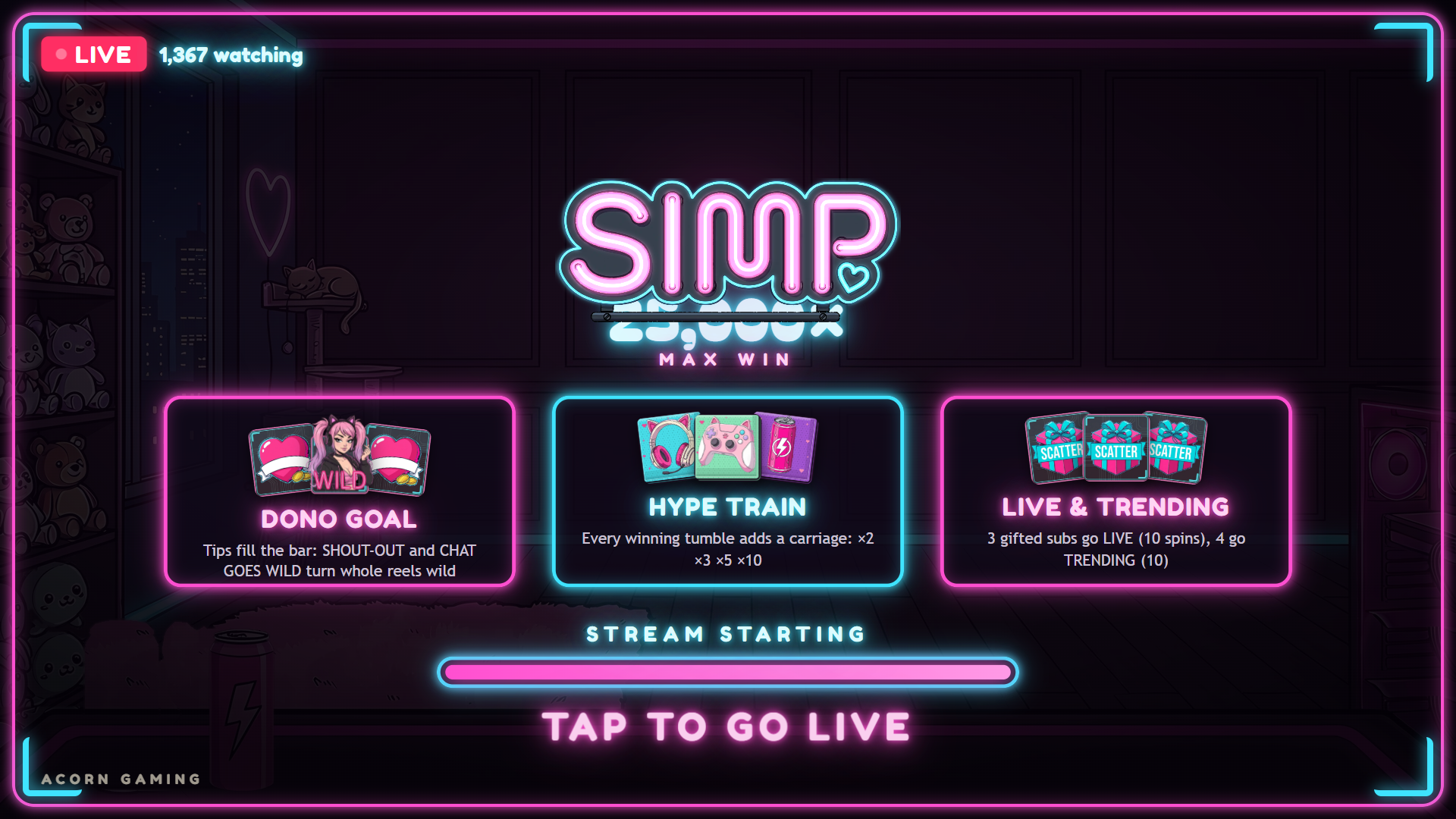 Simp slot intro screen