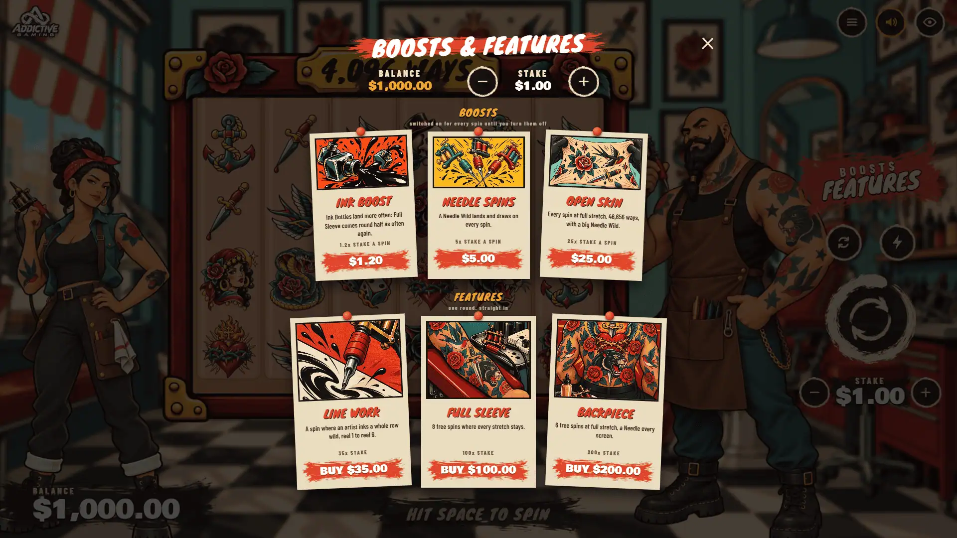 Skin Deep bonus buy menu