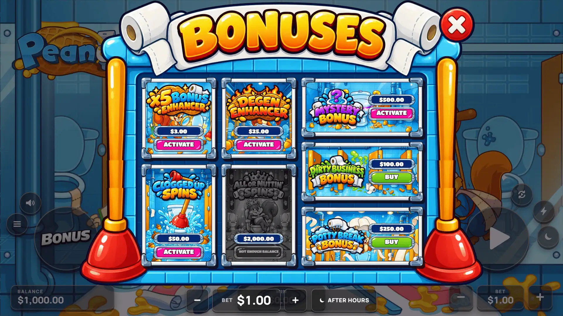 Peanuts bonus buy menu