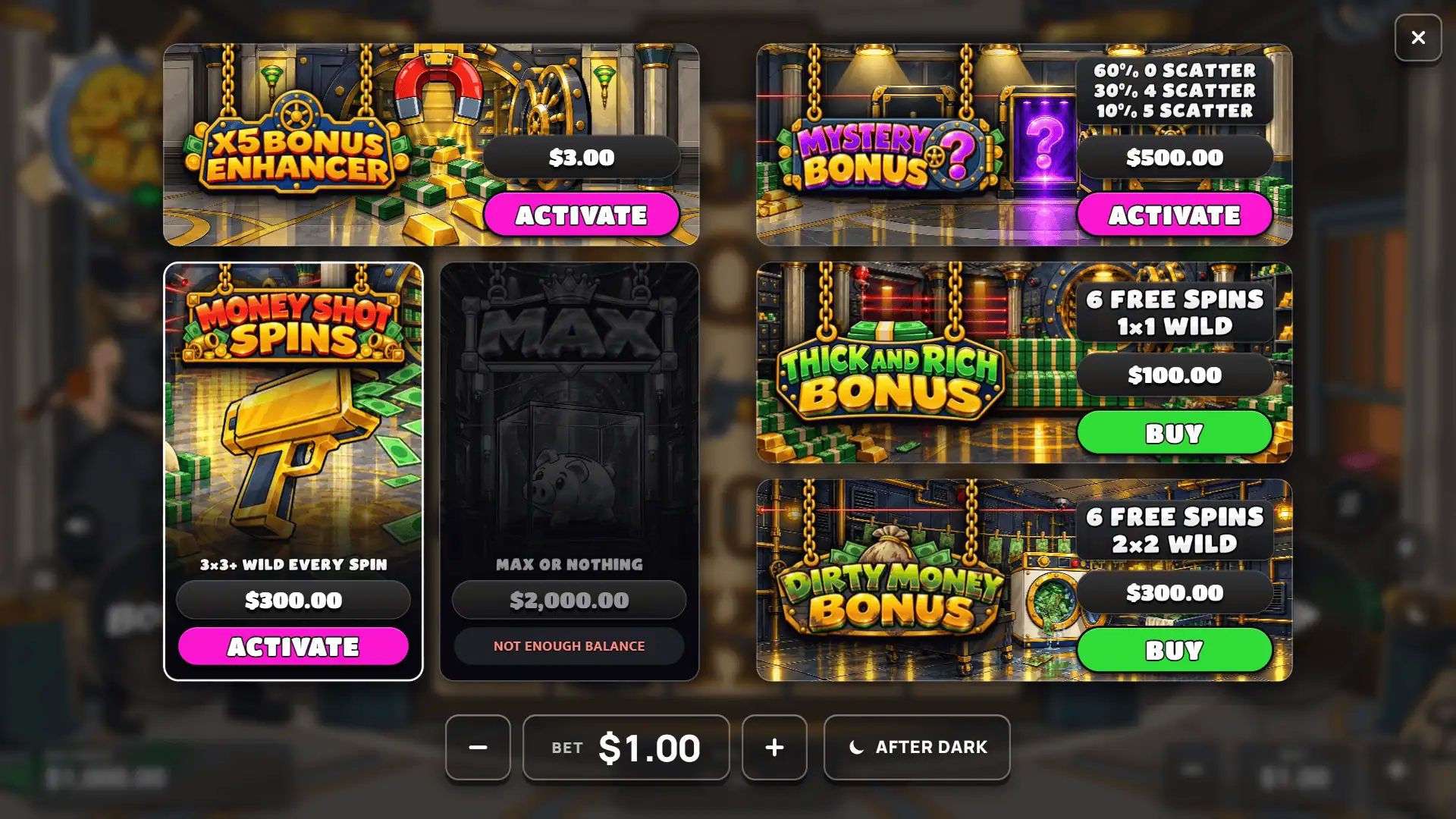 Spank Bank bonus buy menu