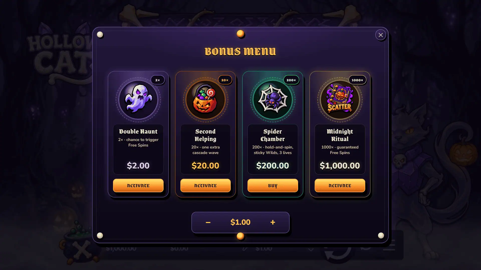 Hollow Cat bonus buy menu