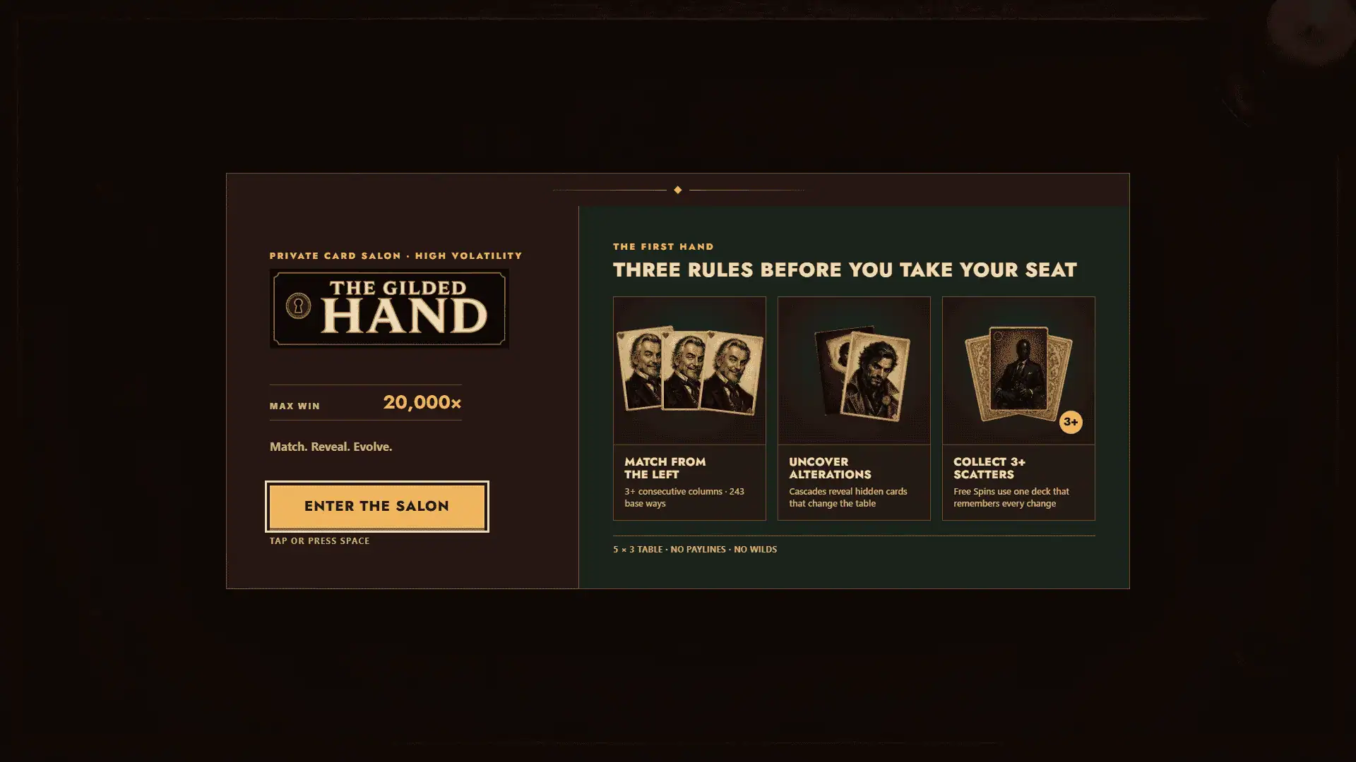 The Gilded Hand slot intro screen