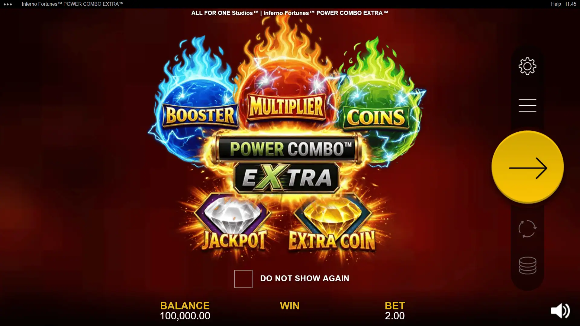 Inferno Fortunes Power Combo Extra slot intro screen