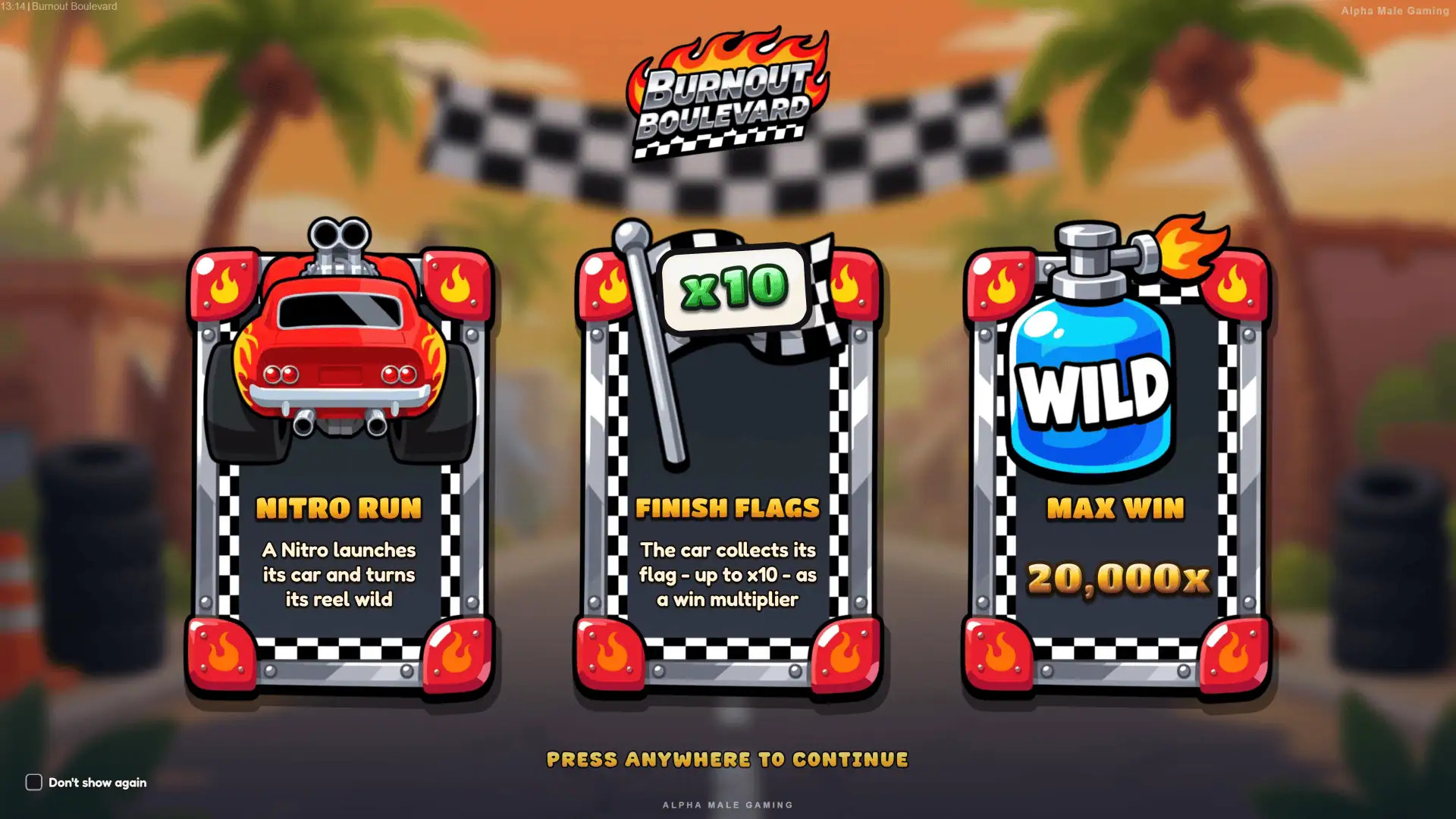 Burnout Boulevard slot intro screen