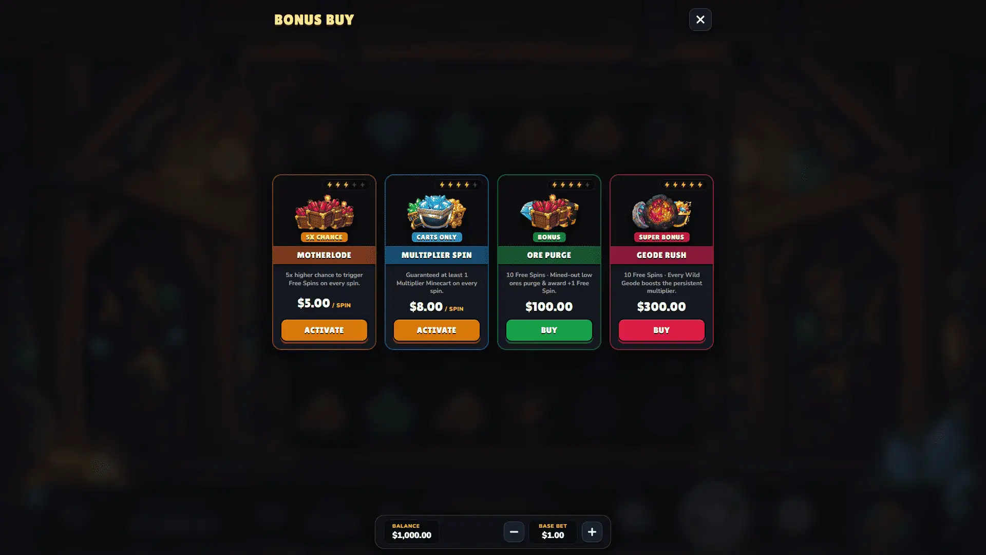 Ore Hunt bonus buy menu