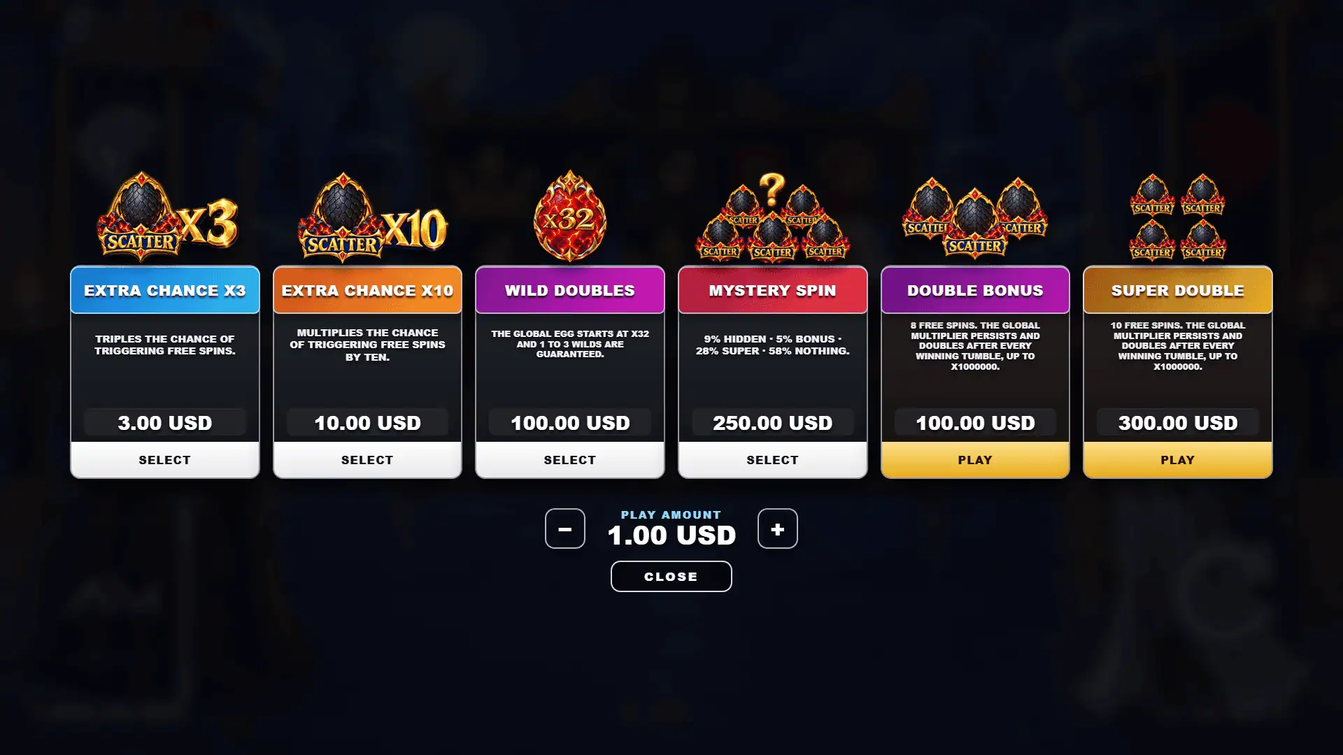 Games of Double bonus buy menu